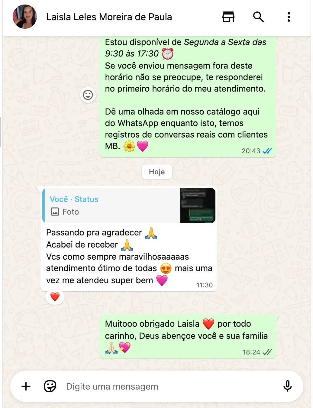 Depoimento da Laisla agradecendo o atendimento maravilhoso da MB Assessoria